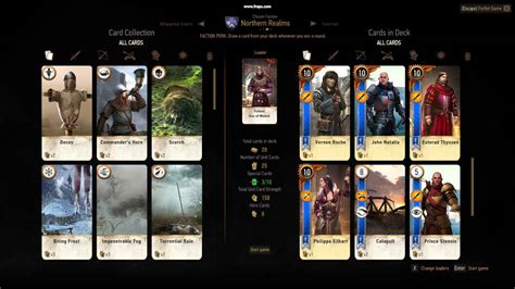 Best gwent deck witcher 3 - I got this deck to 2632 fmmr last season, King Roegner is probably the best finisher in the game as he can easily play for 50+ points, and is pretty consistently 20+ points! If you are scared of Yrden, make sure you get last say! Play GWENT — a strategy card game of choices and consequences, where skill, not luck, is your greatest weapon.